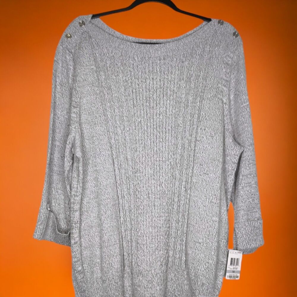 NEW Karen Scott Woman Size 1X Pullover Sweater Smoke Grey Marl 1/4 Long Sleeves